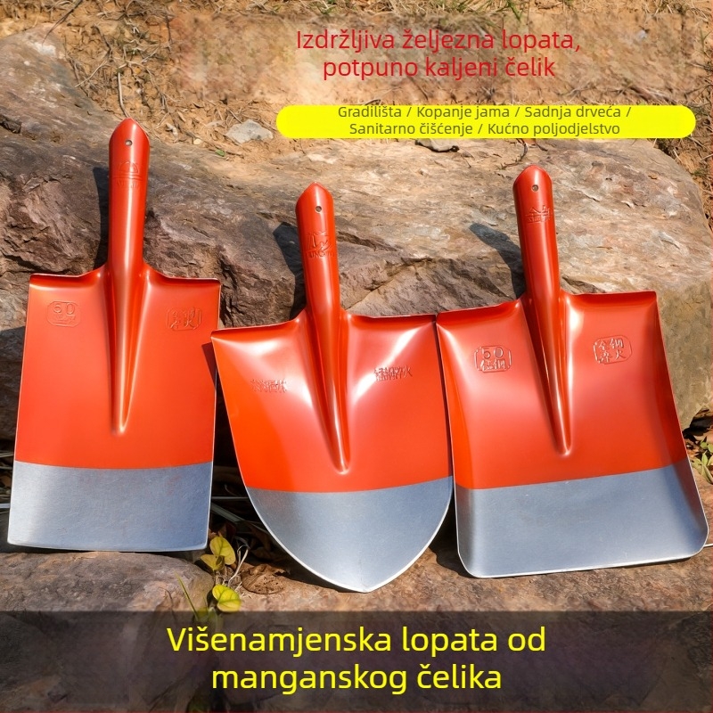 Lopata s drškom od drveta, velika veličina, mangan čelik, visoka tvrdoća, za poljoprivredne poslove i iskopavanje stabala
