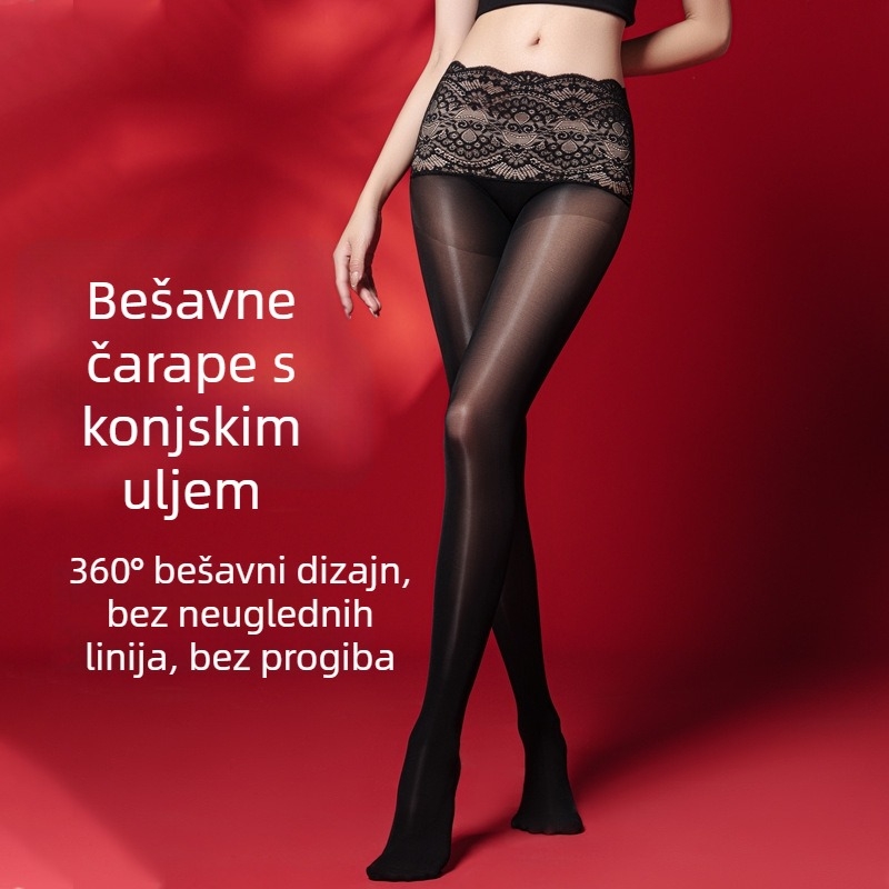 Bešavne hulahopke s dubokim preponama, ultra tanke, čipkasti pojas, crne prozirne ljetne hulahopke s sjajnim nogama