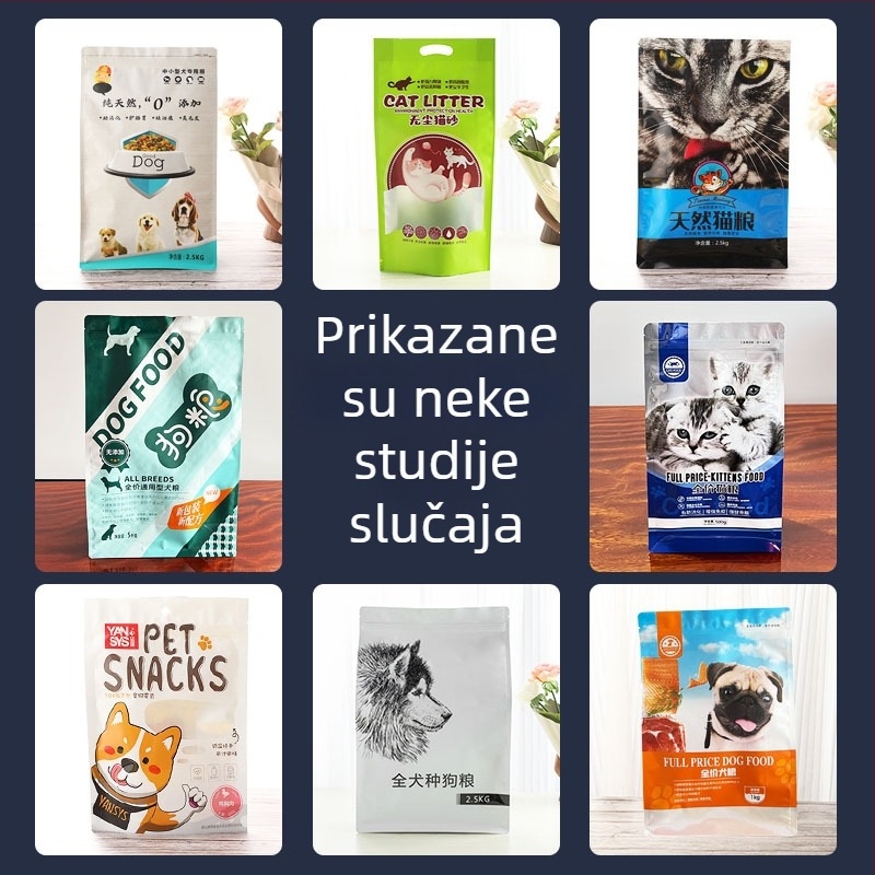 Prilagođena vrećica za pakiranje hrane za mačke i pse, osmerostrano zatvaranje, aluminijska folija, vrećica sa zatvaračem za poslastice za kućne ljubimce
