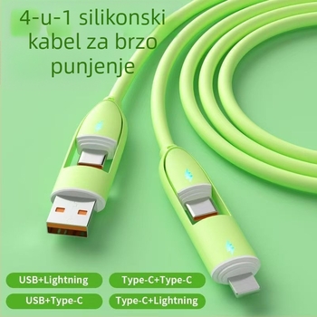 Kabel od tekućeg silikona za brzo punjenje, četiri u jedan, s Lightning i USB-C priključcima, 65W, ljubičasta