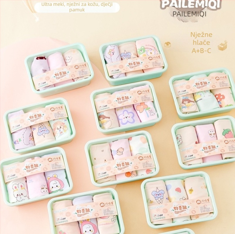 Set od 3 dječje antibakterijske pamukaste gaćice bez šavova, unisex, s motivom crtanih likova, Klasa A