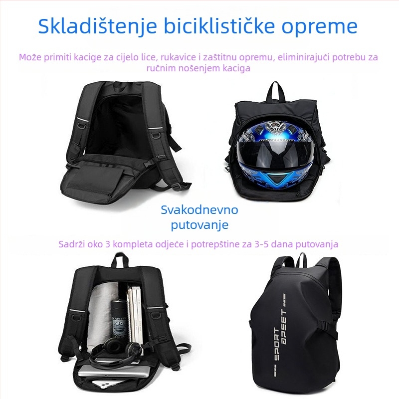 Torba za kacigu motocikla, velika kapaciteta, vodootporan putni ruksak za vozače