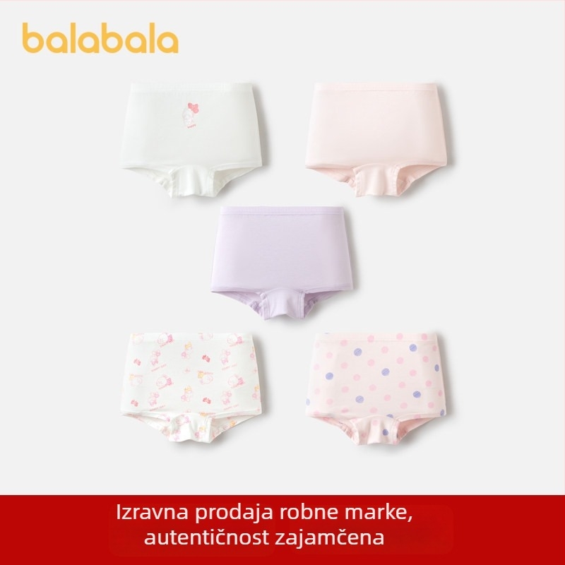 Balabala dječje pamučne bokserice za djevojčice, antibakterijske, ne zatežu, paket od pet komada, za djecu 3–8 godina