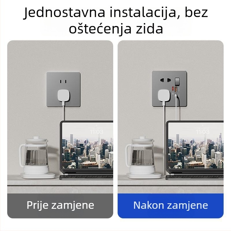 AOKOLa Višenamjenska utičnica tipa 86 sa prekidačem, Type-C priključkom i USB brzim punjenjem, skrivena ugradnja, petpolna utičnica