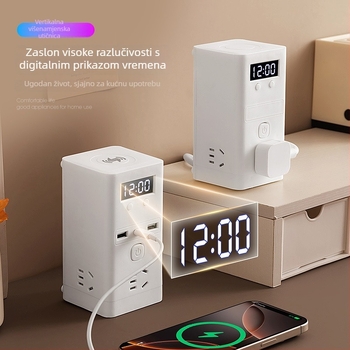 Uspravna USB produžna utičnica s bežičnim punjenjem, višefunkcionalna stolna utičnica s dugim kabelom