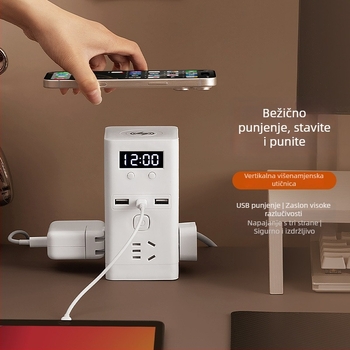 Uspravna USB produžna utičnica s bežičnim punjenjem, višefunkcionalna stolna utičnica s dugim kabelom