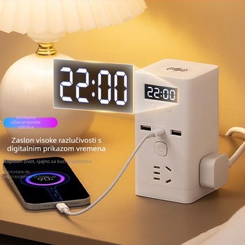 Uspravna USB produžna utičnica s bežičnim punjenjem, višefunkcionalna stolna utičnica s dugim kabelom