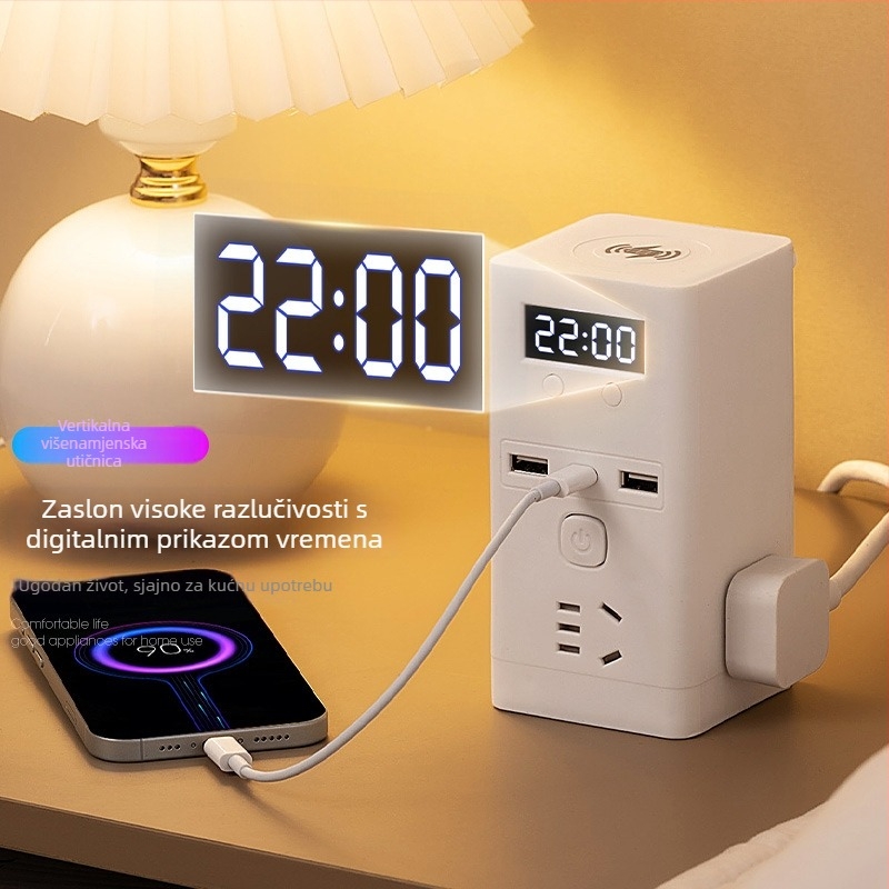 Uspravna USB produžna utičnica s bežičnim punjenjem, višefunkcionalna stolna utičnica s dugim kabelom