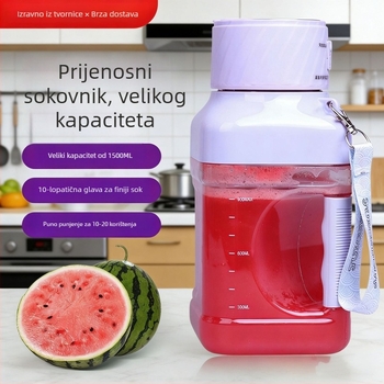 Prijenosni sokovnik za voće i povrće, velik kapacitet 1000–1500 ml, USB punjenje, usitnjavanje leda