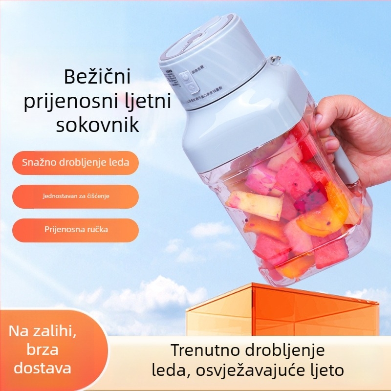 Prijenosni sokovnik za voće i povrće, velik kapacitet 1000–1500 ml, USB punjenje, usitnjavanje leda