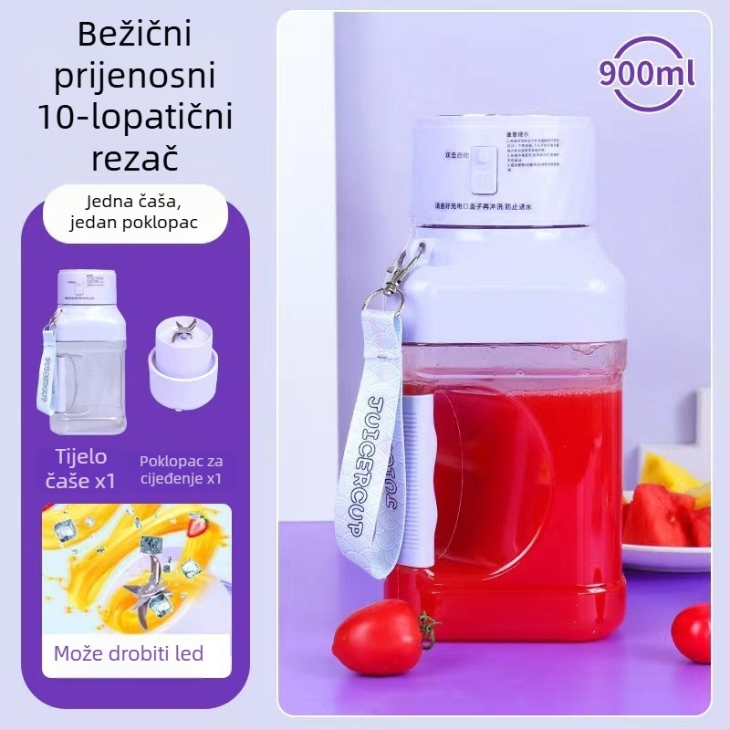 Prijenosni sokovnik za voće i povrće, velik kapacitet 1000–1500 ml, USB punjenje, usitnjavanje leda