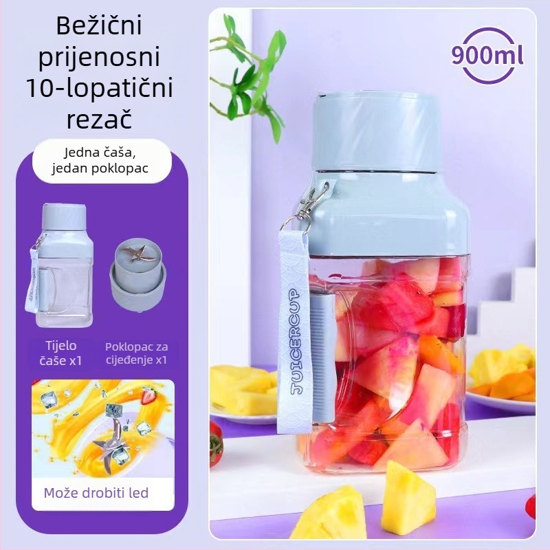 Prijenosni sokovnik za voće i povrće, velik kapacitet 1000–1500 ml, USB punjenje, usitnjavanje leda