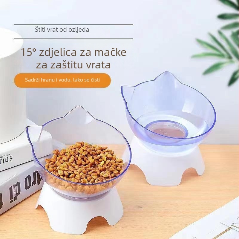 Prilagodljiva zdjela za mačke s nagibom otvora i dizajnom mačjih ušiju, plastična uzdignuta zdjela za vodu i hranu