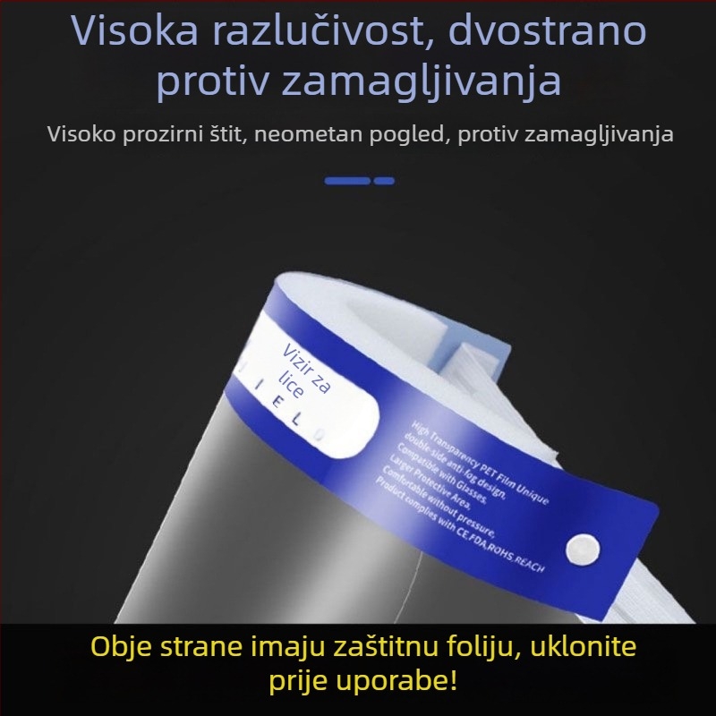 Prozirni vizir za zaštitu lica, jednokratni, anti zamagljivanje, za kuhanje i dim od ulja, otporan na prašinu i vodu