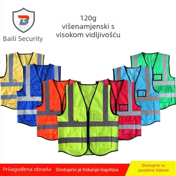 Reflektirajući sigurnosni prsluk s višestrukim džepovima i otiskom logotipa