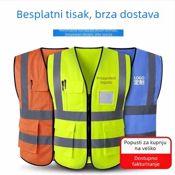 Reflektirajući sigurnosni prsluk sa zatvaračem i više džepova za gradilišta, službe za komunalnu čistoću i prometnu sigurnost
