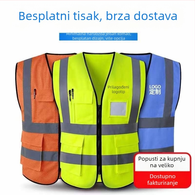 Reflektirajući sigurnosni prsluk sa zatvaračem i više džepova za gradilišta, službe za komunalnu čistoću i prometnu sigurnost