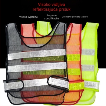 Reflektirajuća mrežasta vesta s tri trake u fluorescentno zelenoj, crvenoj i crnoj boji
