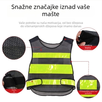Reflektirajuća sigurnosna vest s više džepova za vožnju biciklom i građevinske radove, s mogućnošću ispisa teksta