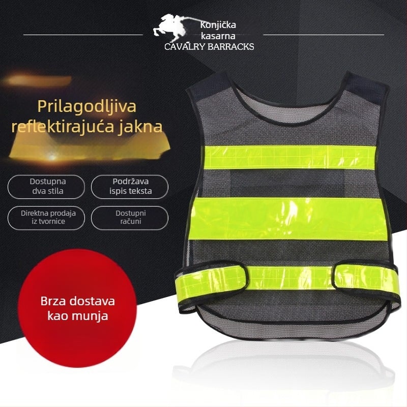 Reflektirajuća sigurnosna vest s više džepova za vožnju biciklom i građevinske radove, s mogućnošću ispisa teksta
