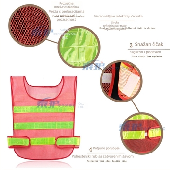 Reflektirajuća sigurnosna vesta s fluorescencijskom mrežom, crveno‑žuti dizajn, za gradilišta, promet i vožnju bicikla