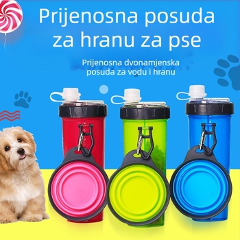 Prijenosna šalica za kućne ljubimce za putovanja sa sklopivom zdjelom i dvostrukom namjenom vode i hrani