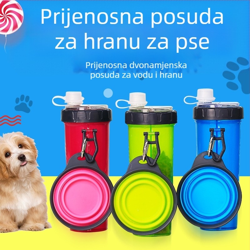 Prijenosna šalica za kućne ljubimce za putovanja sa sklopivom zdjelom i dvostrukom namjenom vode i hrani