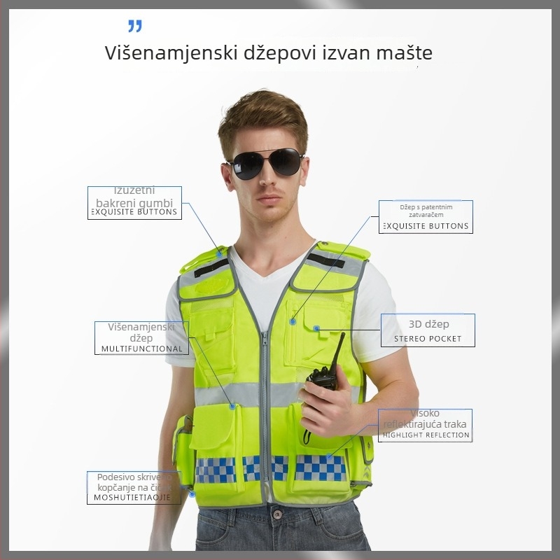 Visoko vidljiva reflektirajuća sigurnosna vesta za prometna upozorenja, za vožnju motocikla, mrežasti materijal u stilu Hongkonga