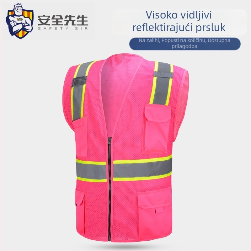 Reflektirajuća vesta s više džepova za gradilište i promet s otisnutim tekstom