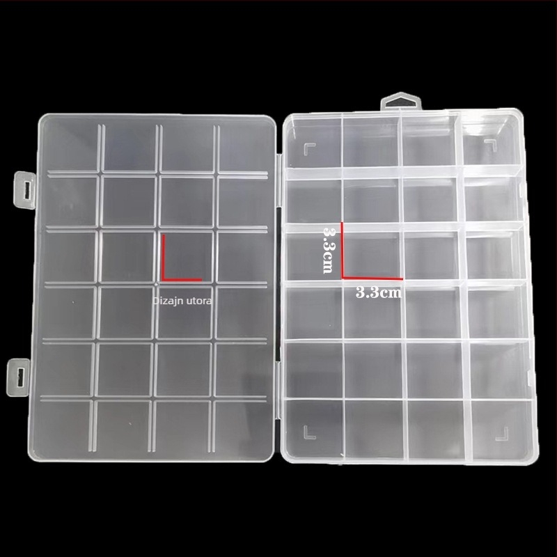 Proziran stolni organizator s 40 pretinaca i 24 pretinaca za polimernu glinu – idealno za perle, dijelove i DIY projekte.