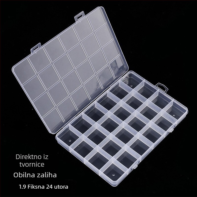 Proziran stolni organizator s 40 pretinaca i 24 pretinaca za polimernu glinu – idealno za perle, dijelove i DIY projekte.