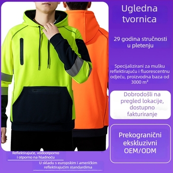Muški reflektirajući kapucjaški hoodie za zimu, vodootporan i debelo podstavljeni fleece, 3M reflektirajući materijal, odjeća za sigurnost u prometu, prilagodba tkanine, boja i logo