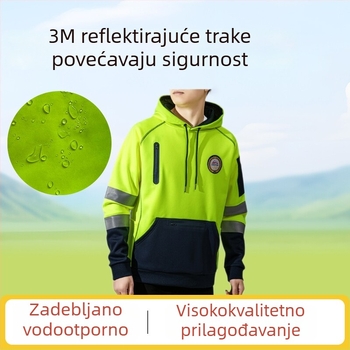 Muški reflektirajući kapucjaški hoodie za zimu, vodootporan i debelo podstavljeni fleece, 3M reflektirajući materijal, odjeća za sigurnost u prometu, prilagodba tkanine, boja i logo