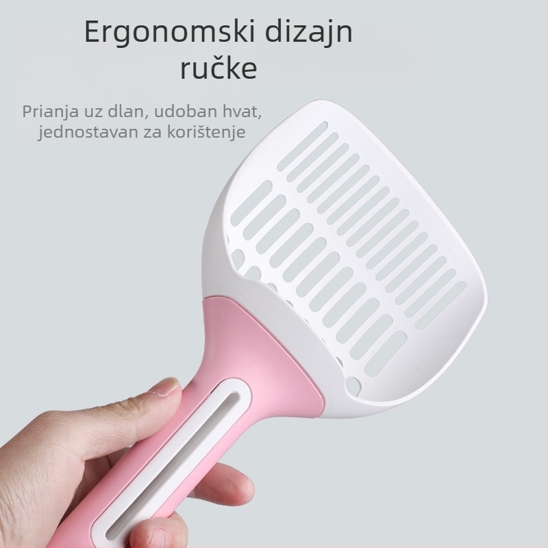 Veli lopatica za mačji stelj s dugim držalom i finim otvorima