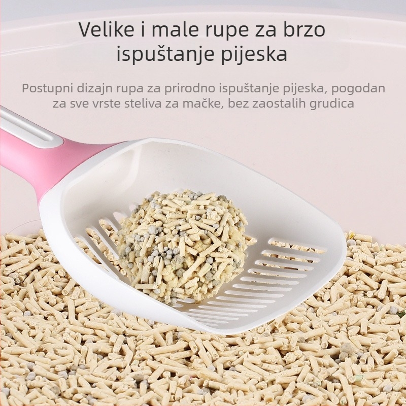 Veli lopatica za mačji stelj s dugim držalom i finim otvorima