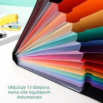 A4 crna akordeonska mapa za dokumente s 13 pretinaca, velika kapaciteta za studentske ispite