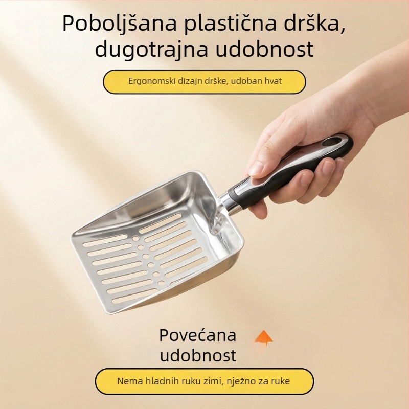 Velika nehrđajući čelična lopatica za mačji izmet s mrežom za bentonitni pijesak