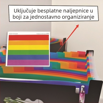 Plastični organizator dokumenata sa 25 pretinaca, trostruko zatvaranje i kaiš za kačenje, flip accordion dizajn, A4, višeslojni PP organizator dokumenata