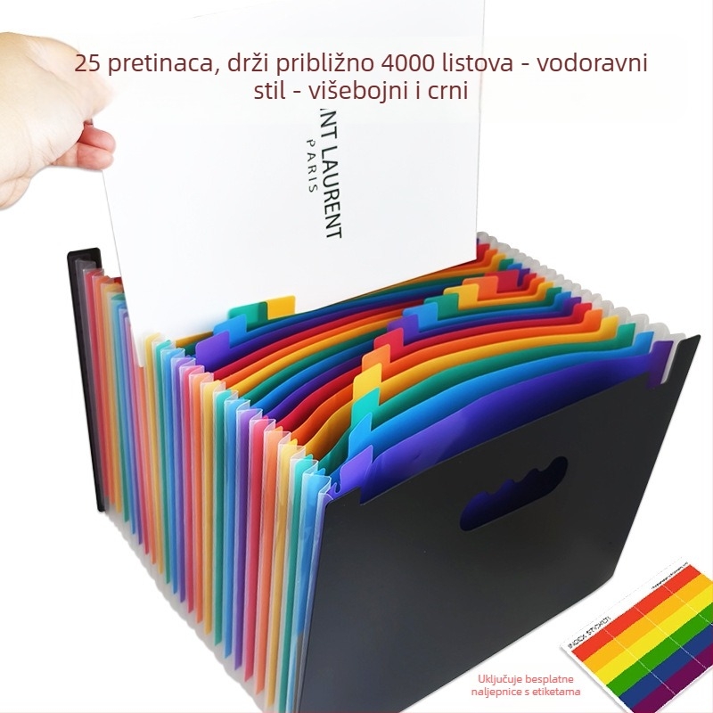 Plastični organizator dokumenata sa 25 pretinaca, trostruko zatvaranje i kaiš za kačenje, flip accordion dizajn, A4, višeslojni PP organizator dokumenata