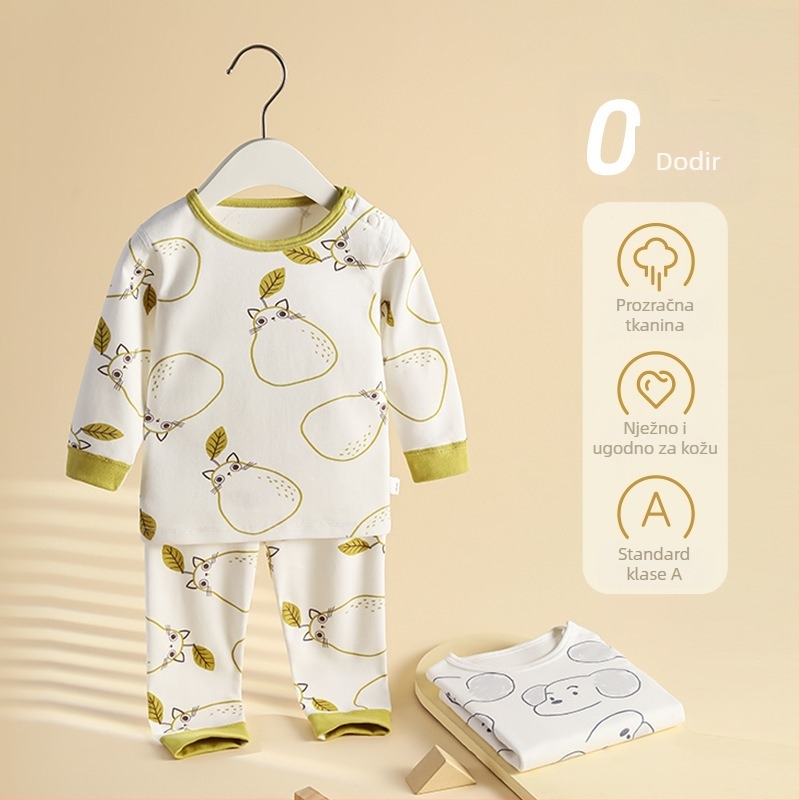 Dječji set od 100% pamuka, nježan na koži, za proljeće i jesen, dvodjelni, unisex, s motivom crtanih likova, gornji dio s dugim rukavima i kratke hlače