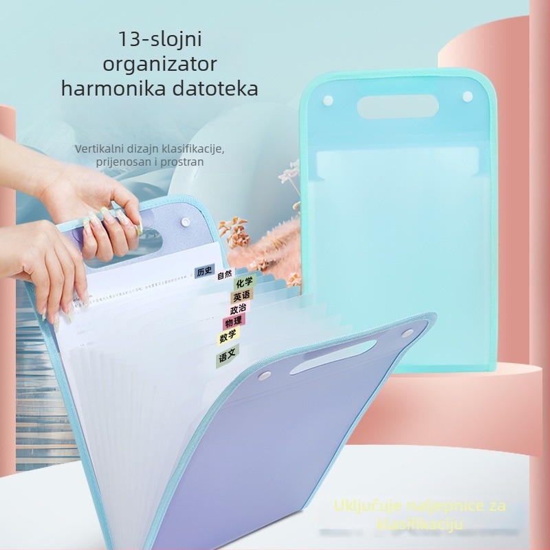 Prijenosna velika kapaciteta akordeonska mapa za učenike, A4 za dokumente i ispite