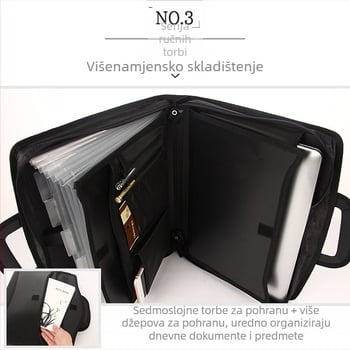 Torba za dokumente sa zatvaračem i akordeonskim pretincima, ručna torba za dokumente i prijenosno računalo, poslovna unisex torba