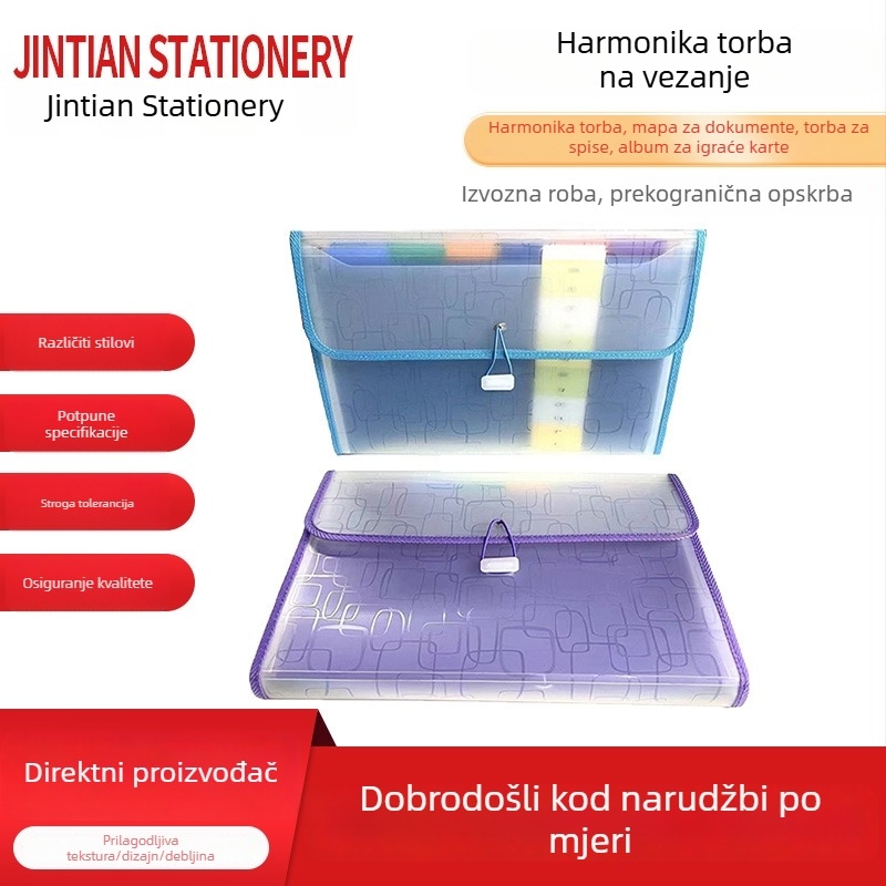 Prozirna A4 plastična akordeon mapa sa šnurnim zatvaračem, za uredske, financijske i intervjue dokumente, prilagodljivo vlastitim dizajnom