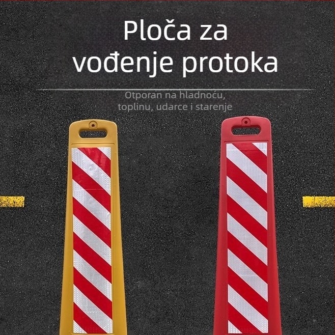Prometna upozoravajuća kolona s reflektirajućom pločom za autoceste i radove na cestama – znak za preusmjeravanje traka