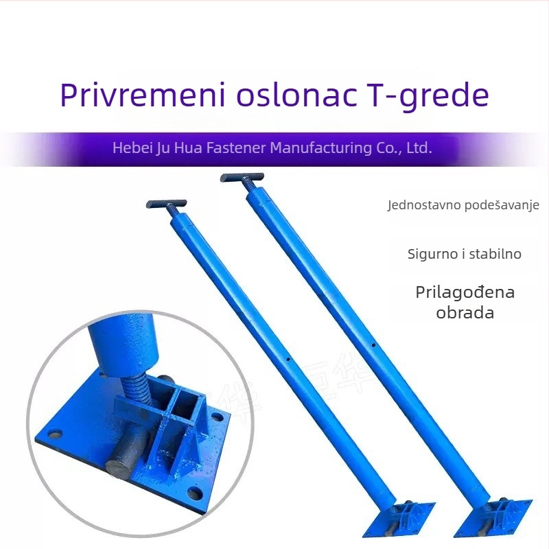 Teleskopska gornja potpora za skelu, čelični potporni stub, aluminijske pločice za spojnice, podesiva T-greda privremena potpora