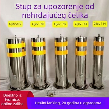 Bollard od nehrđajućeg čelika 304 za parkirališta, fiksni izolacijski stup s reflektirajućom sigurnosnom oznakom