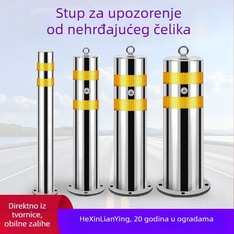 Bollard od nehrđajućeg čelika 304 za parkirališta, fiksni izolacijski stup s reflektirajućom sigurnosnom oznakom