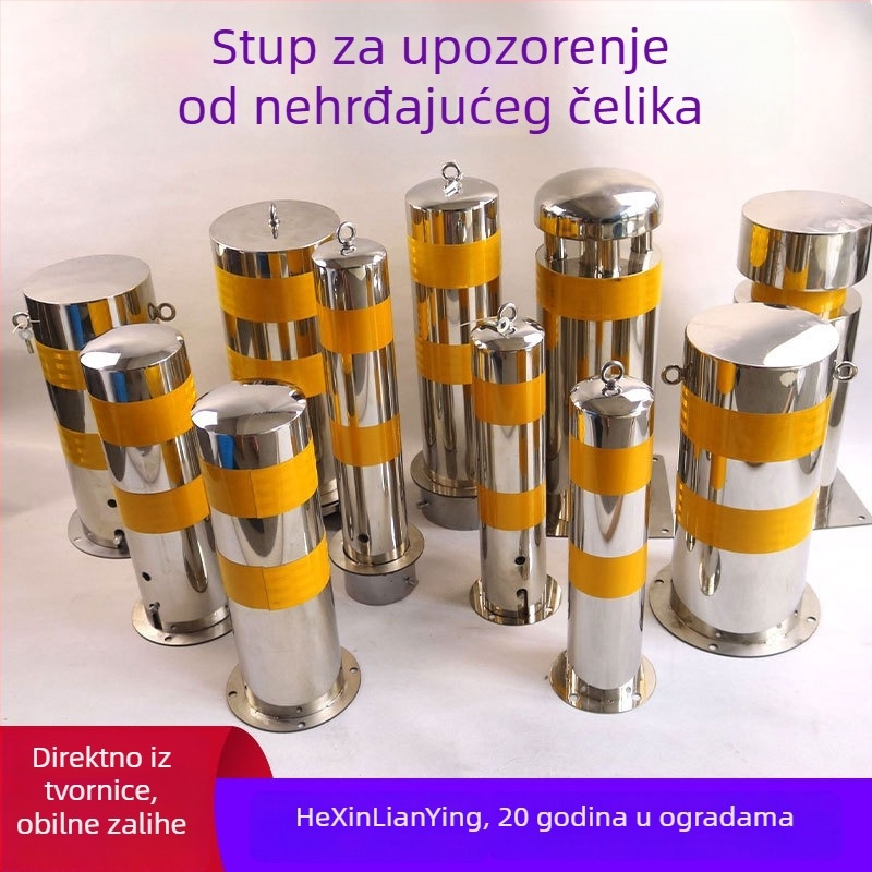Bollard od nehrđajućeg čelika 304 za parkirališta, fiksni izolacijski stup s reflektirajućom sigurnosnom oznakom