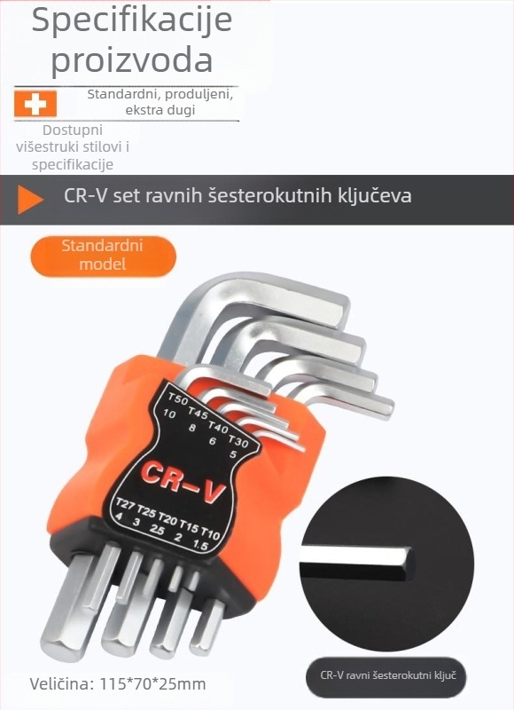 Set od 9 hex ključeva s mat završnicom, kugličnim i ravnim krajem, izrađen od čelika 45#.