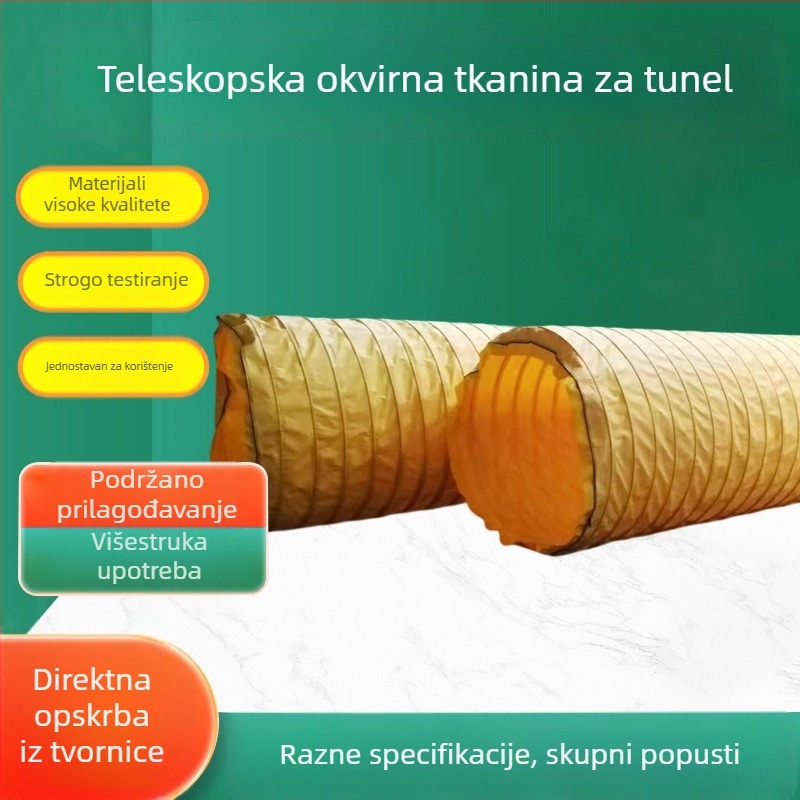 Tunelski kanal za ventilaciju s negativnim tlakom, teleskopskim okvirom, platnenim pojasom, spiralnom čeličnom žicom i fleksibilnim PVC kanalom